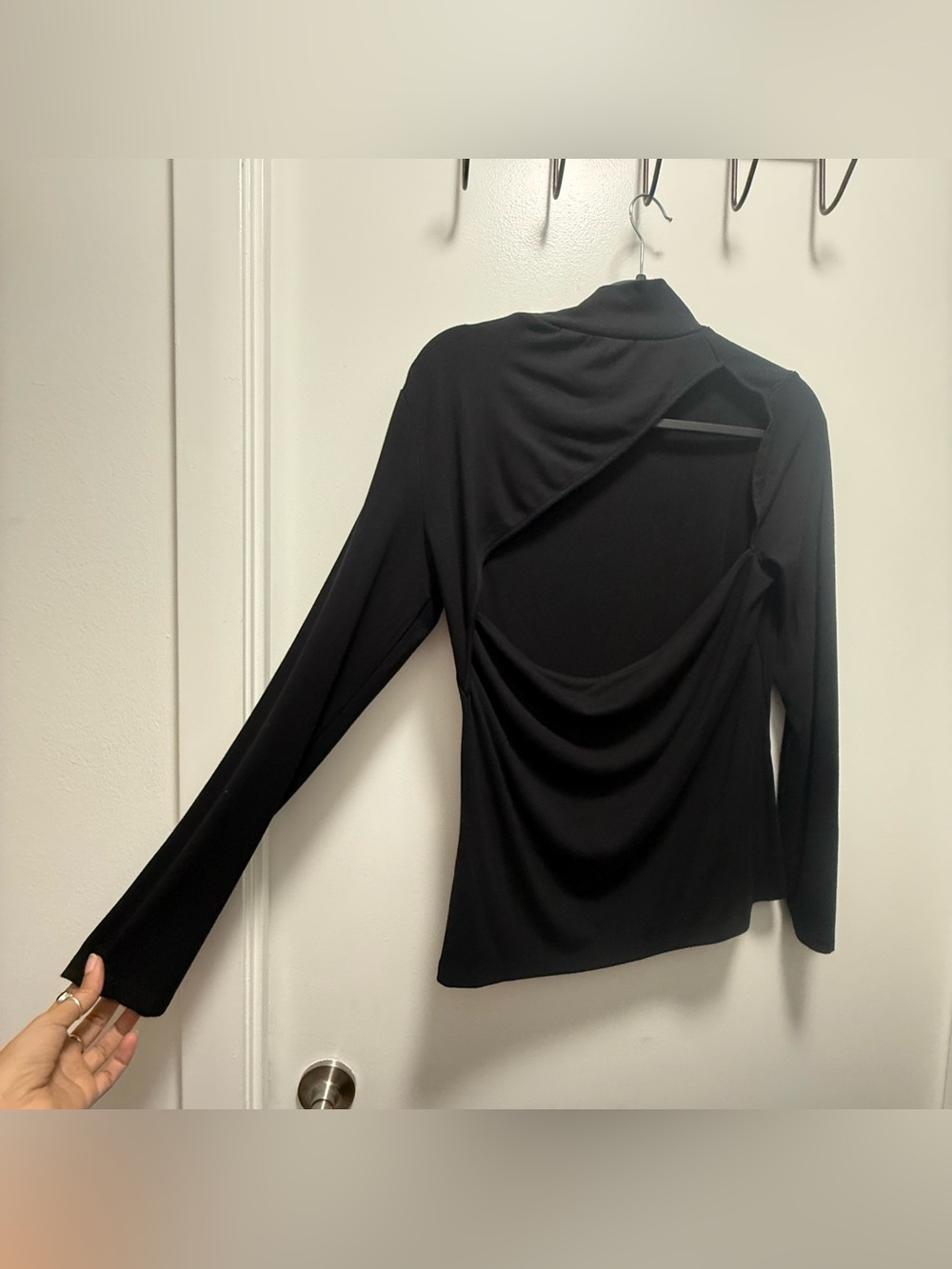 French Connection Black Long-Sleeve Open-Back Top XL